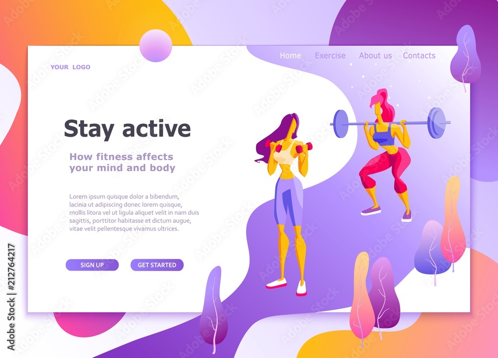Landing page template of Healthy lifestyle, athletics, womens fitness Modern flat design concept of web page design for website and mobile website Easy to edit and customize Vector illustration Landing page template of Healthy lifestyle, athletics, womens fitness Modern flat design concept of web page design for website and mobile website Easy to edit and customize Vector illustration
