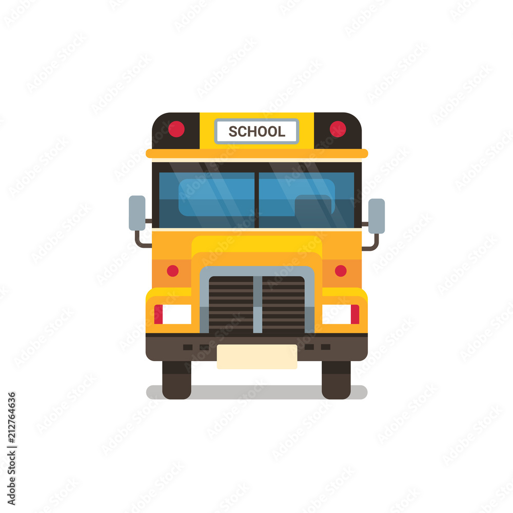 yellow school bus front view pupils transport concept on white background flat horizontal vector illustration