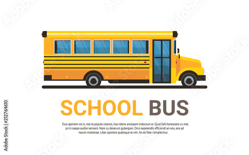 yellow bus back to school pupils transport concept on white background flat copy space horizontal vector illustration