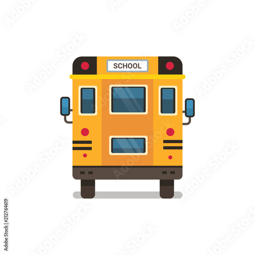 yellow school bus rear view pupils transport concept on white background flat horizontal vector illustration