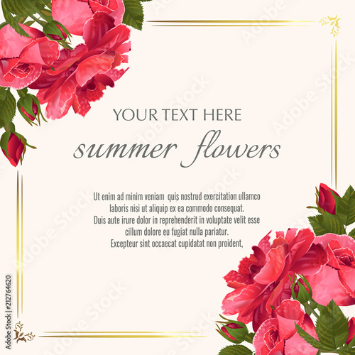 Template for greeting cards, wedding decorations, invitation,sales. Vector banner with Luxurious roses flowers. Spring or summer design.