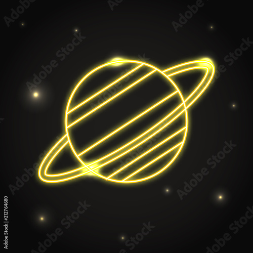 Neon planet Saturn icon in thin line style
