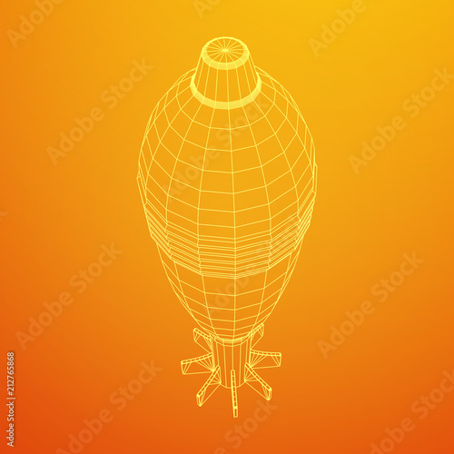 Missile, nuclear bomb or mortar mine Wireframe low poly mesh vector illustration