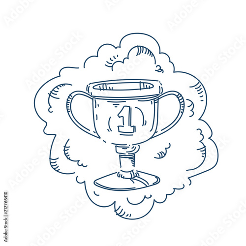 champion cup trophy number one concept on white background sketch doodle vector illustration