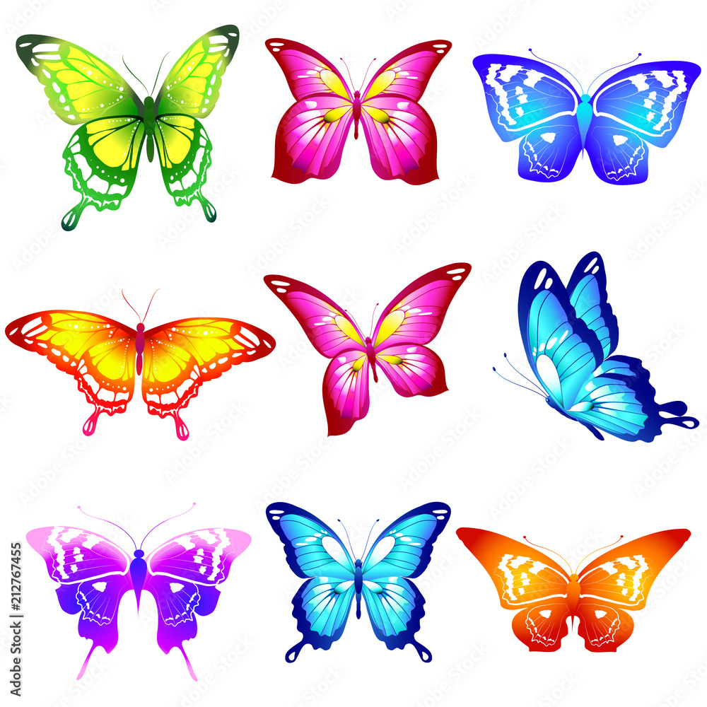 beautiful color butterflies,set, isolated on a white beautiful color butterflies,set, isolated on a white