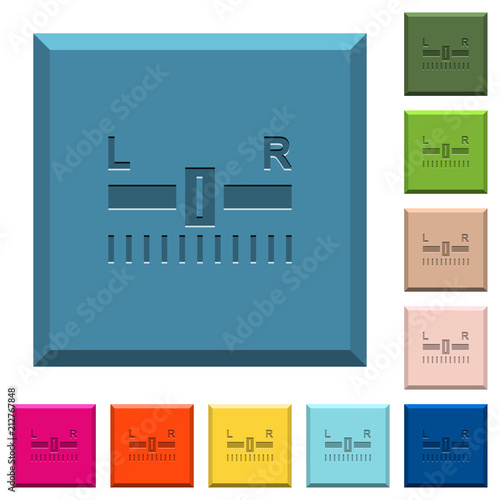 Audio balance control engraved icons on edged square buttons