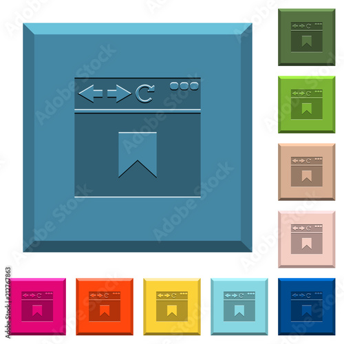 Browser bookmark engraved icons on edged square buttons