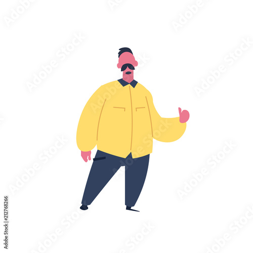 mustache man thumb up gesture character standing pose isolated male cartoon full length flat vector illustration
