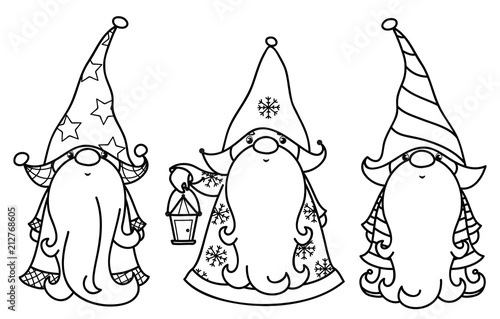 Vector  Christmas gnomes cartoons, black  silhouettes  isolated on white.