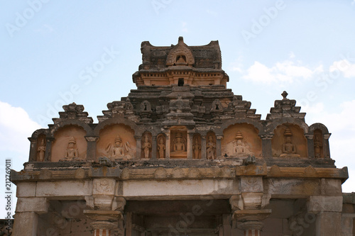 General view of Vindhyagiri hill temple complex, Sravanabelgola, Karnataka. View from Chandragiri hill. Large Belgola, white pond, is also seen.