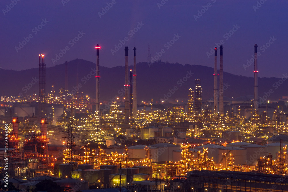 scenic of oil refinery factory on twilihgt skyline