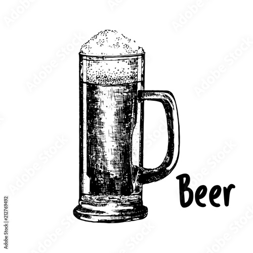 Hand drawn sketch style Beer isolated on white background. Vector illustration.