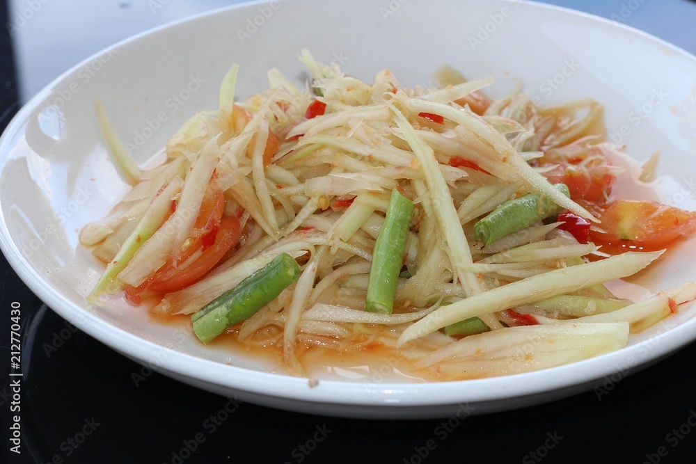 Thai food. it’s papaya salad. for example that the important component is papaya, lemon, chili. Thai people call SomTum.