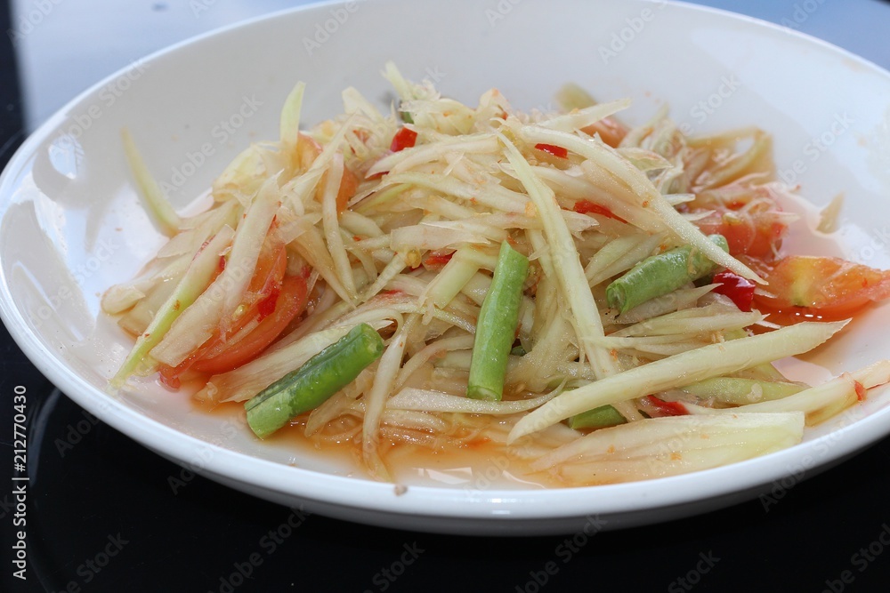 Thai food. it’s papaya salad. for example that the important component is papaya, lemon, chili. Thai people call SomTum. Thai food. it’s papaya salad. for example that the important component is papaya, lemon, chili. Thai people call SomTum.