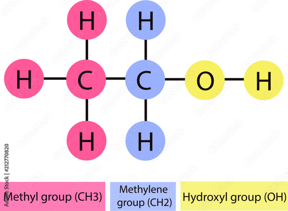 Vector illustration of the molecular structural formula of alcohol with