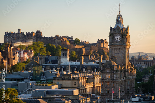 Edinburgh skyline and castle at sunset