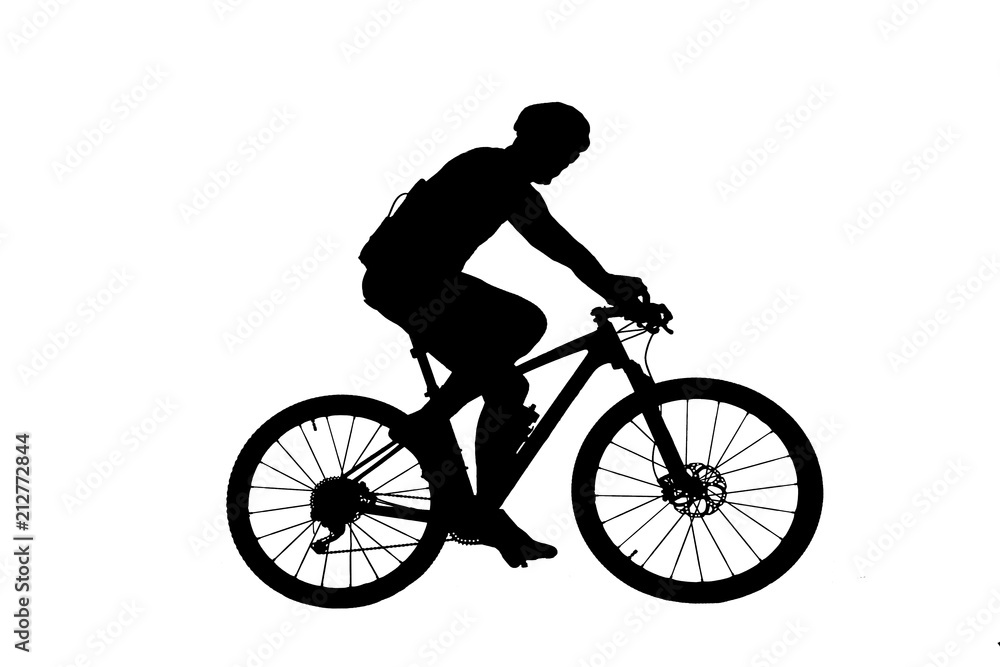 Silhouette man and bike relaxing on white background Silhouette man and bike relaxing on white background