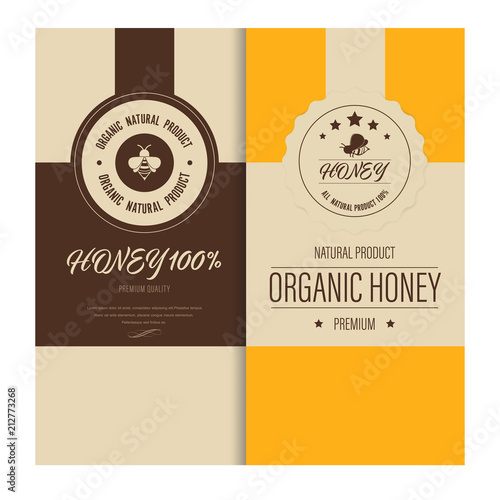 Honey bee label and banner. Logo element organic natural product design.