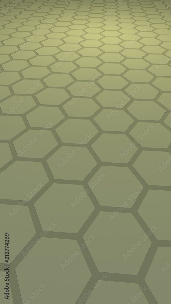 Honeycomb with color lighting, on a gray background. Perspective view on polygon look like honeycomb. Isometric geometry. Vertical image orientation. 3D illustration Honeycomb with color lighting, on a gray background. Perspective view on polygon look like honeycomb. Isometric geometry. Vertical image orientation. 3D illustration