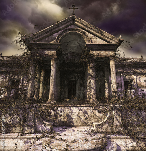 Fotografia Creepy haunting ruins of an ancient temple or tomb