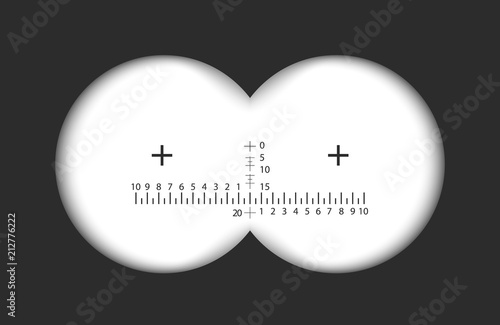 View binoculars. Realistic vector illustration with transparent lens background. Two circles with transparency fields. View binoculars on a transparent background. Vector illustration.