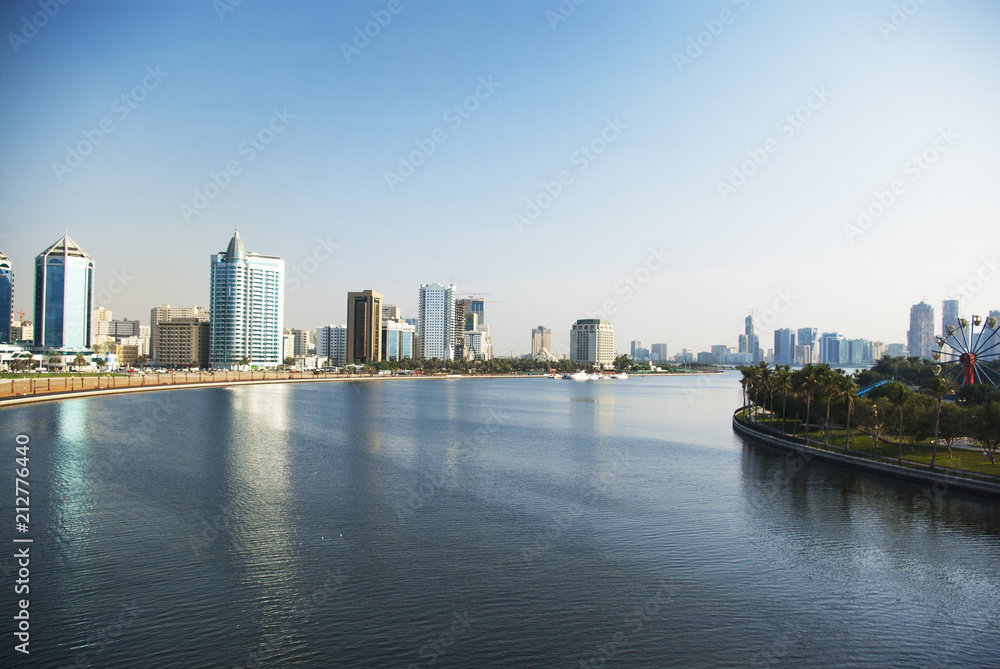 Arab city on the water. United Arab Emirates, Sharjah.