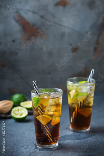 Cuba libre or long island iced tea alcohol cocktail drink