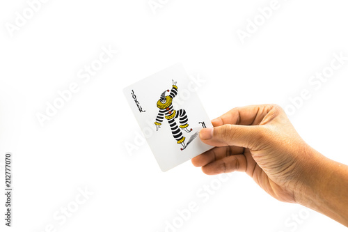Joke card in the hand of man