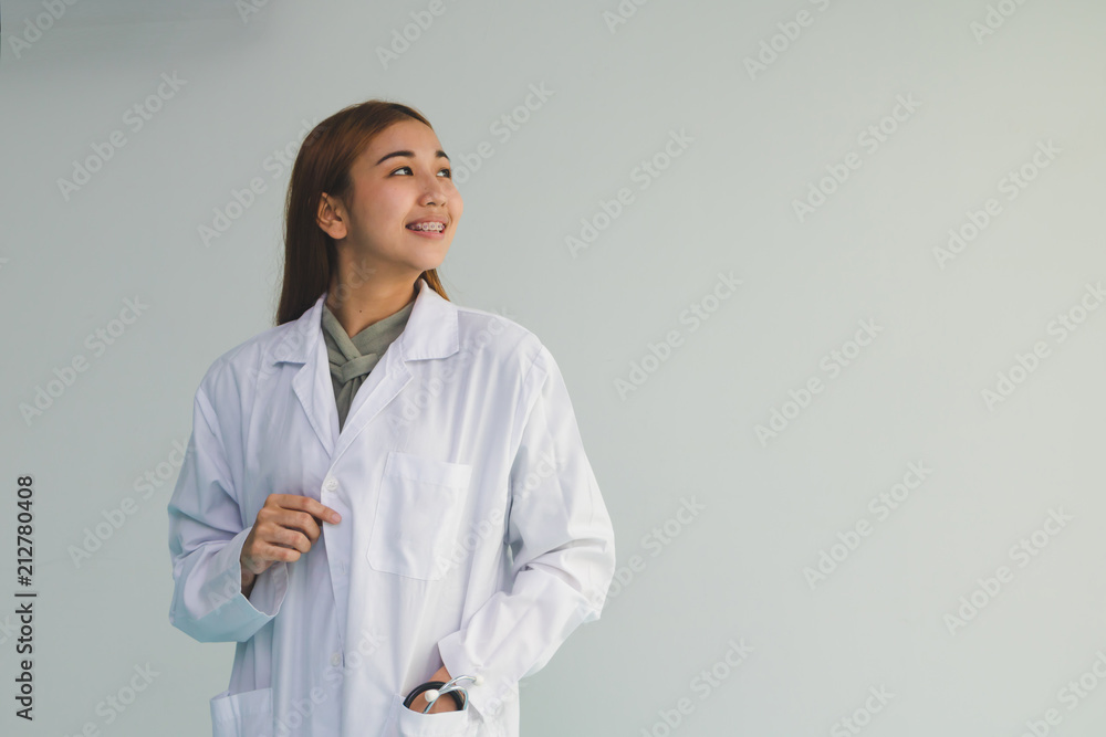 Asian doctor female on the white background. Asian doctor female on the white background.