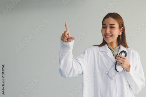 Asian doctor female on the white background.