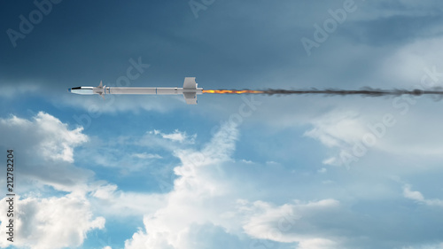 Military Missile Flying with sky background. 3d illustration