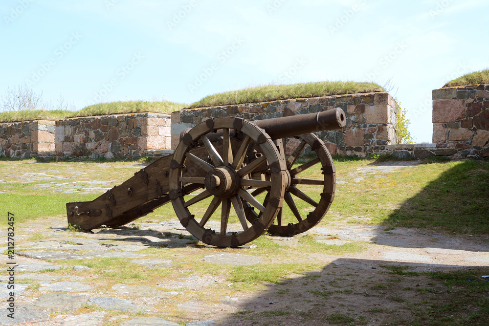 Old military cannon on sea fortress Suomenlinna
