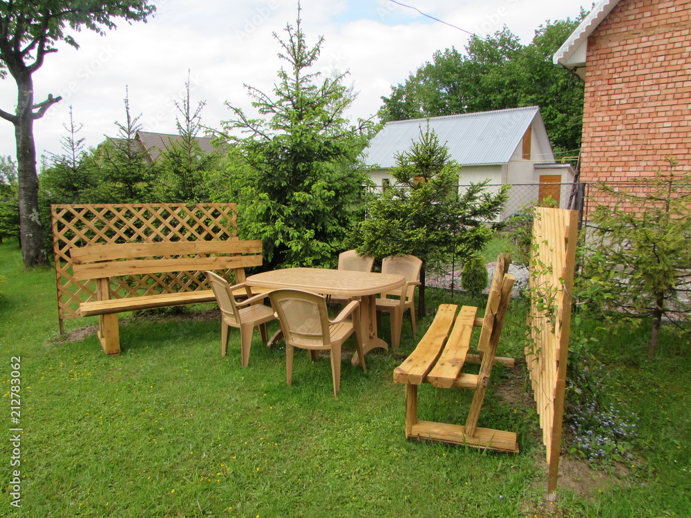 table and chairs in the garden