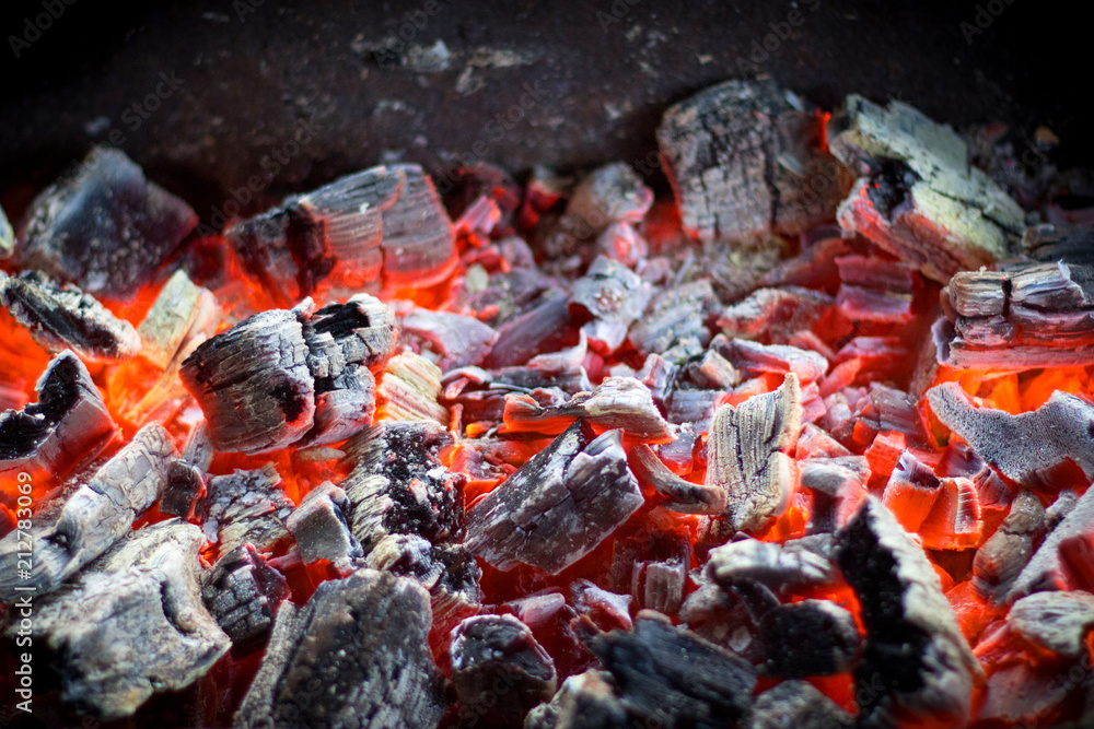 Hot glowing charcoal or briquettes in a portable barbecue as the fire is  prepared to grill the food on a picnic or camping Stock Photo - Alamy