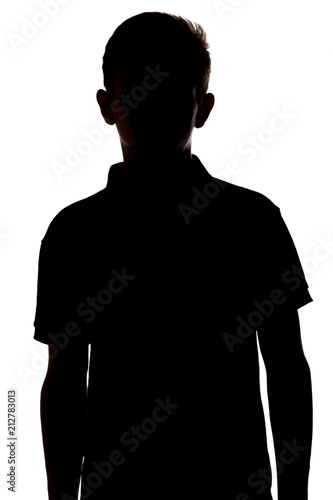silhouette of an unrecognizable young man, teenager on a white isolated background