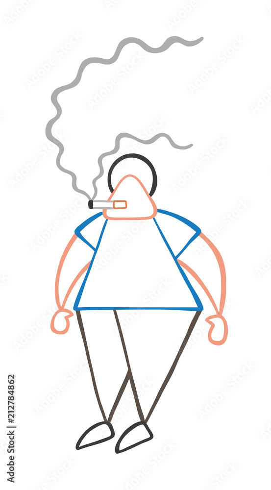 Vector cartoon man standing and smoking cigarette Vector cartoon man standing and smoking cigarette