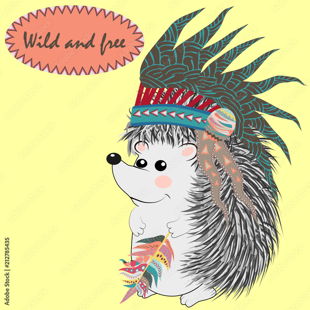 collection of cute and funny Indian animals. A stylized illustration of an Indian hedgehog with feathers collection of cute and funny Indian animals. A stylized illustration of an Indian hedgehog with feathers