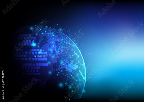Abstract digital and technology background. The futuristic of world communication network and data transfer.