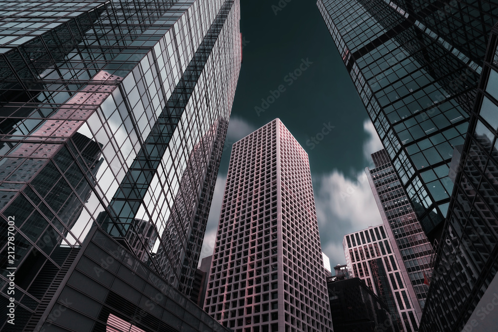 Naklejka premium Architectural shapes of Hong Kong in abstract style