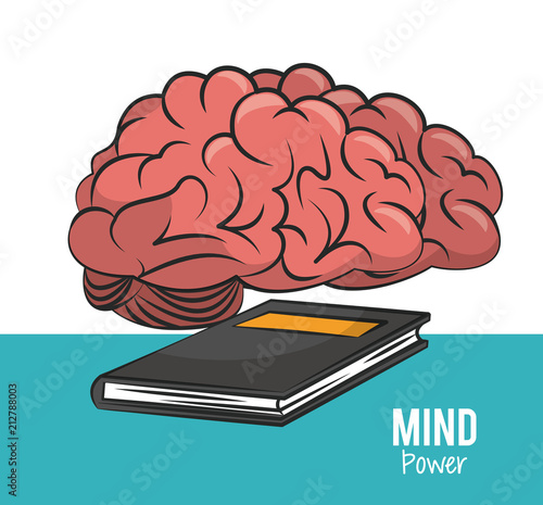Mind power and brain with book vector illustration graphic design