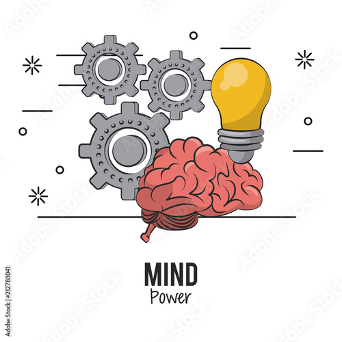 Mind power and brain with gears and bulb vector illustration graphic design