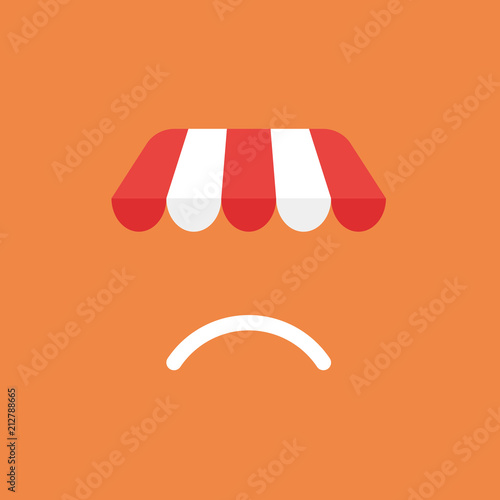 Vector icon concept of shop store awning with sulking mouth on orange background