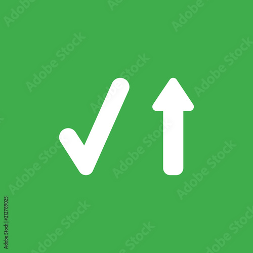 Vector icon concept of check mark with arrow moving up on green background