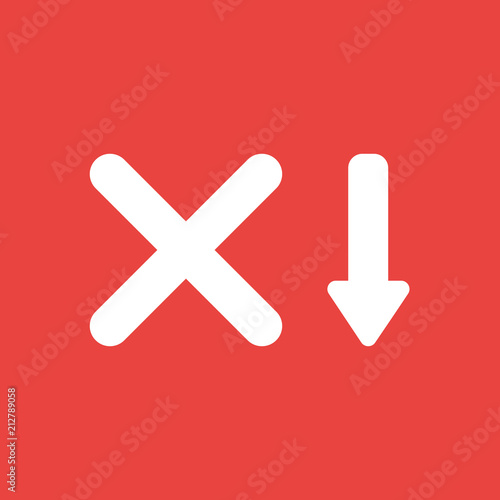 Vector icon concept of x mark with arrow moving down on red background