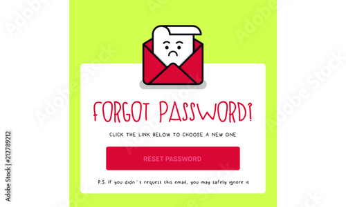 Forgot Password. Flat Style Vector Illustration UI UX Design with Text Box and Password Reset Button. Vector Illustration of lost character.