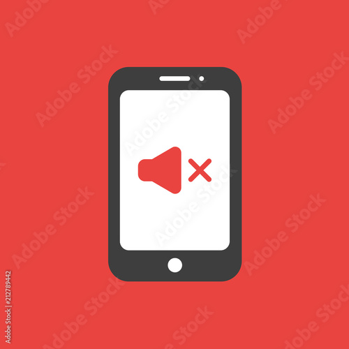 Vector icon concept of sound off symbol inside smartphone on red background
