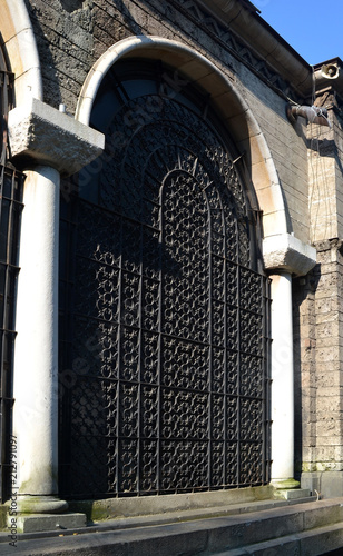 Decorative forged lattice between columns of St.Nedelya Church, Sofia, Bulgaria. It is a medieval church that has been destroyed many times. The present building of the temple was inaugurated on 1867 photo