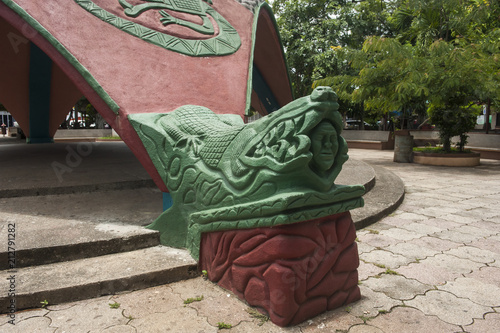 Sculptural Crocodile Corner of the Kiosk in Bernabela Ramos Park in Santa Cruz, Costa Rica