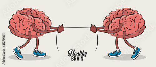 Cute brains pulling rope cartoons vector illustration graphic design