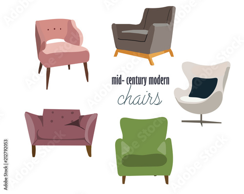 chairs set mid century modern. interior design furniture elements. 